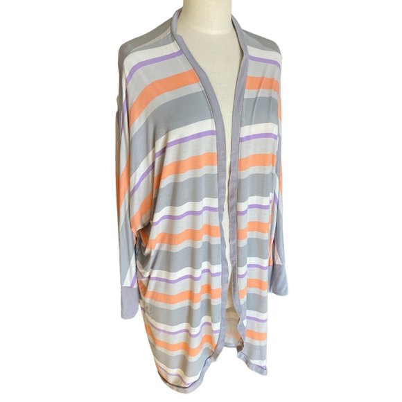 Torrid Super Soft Knit Pastel Multi-Striped Longline Open Cardigan Rayon Sz 3X - Picture 2 of 14